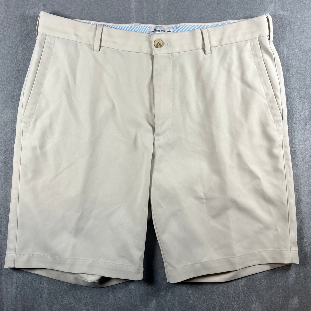 Peter Millar Salem Shorts Mens 34 Light Gray Performance Stretch Wicking Golf 9"
